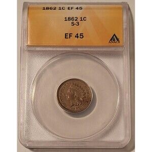 1862 Indian Head Cent S-3 XF45 ANACS